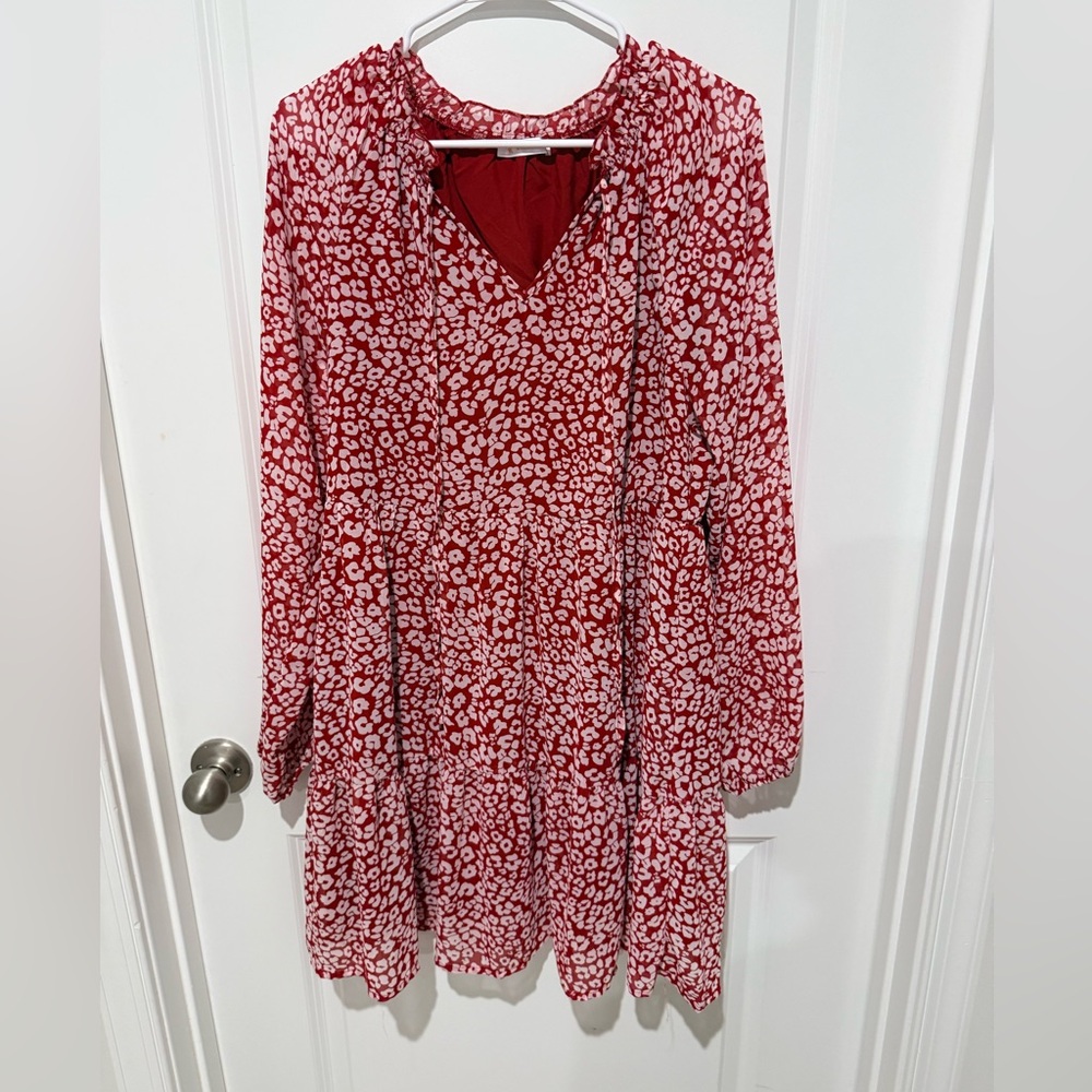 Red Patterned Midi Dress